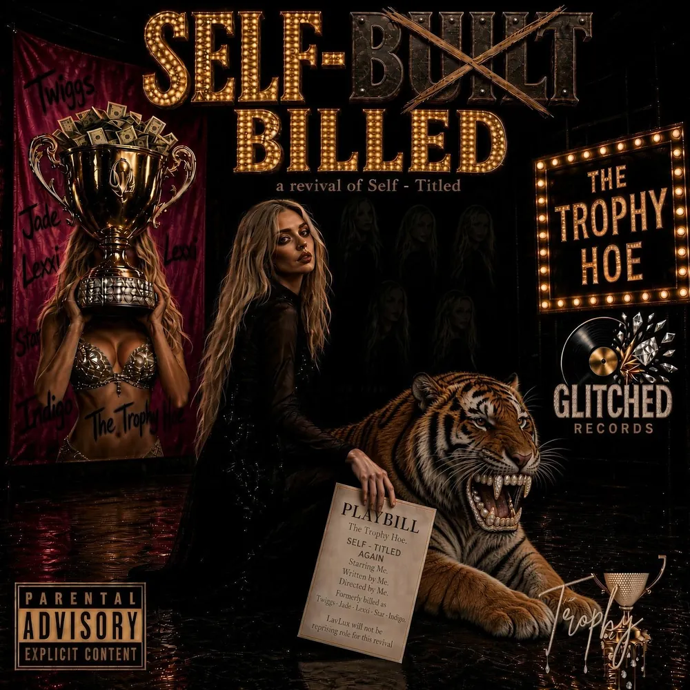 Self-Billed. A revival of Self-Titled. The Trophy Hoe holds a playbill beside a tiger, under a crossed-out Self-Built marquee.